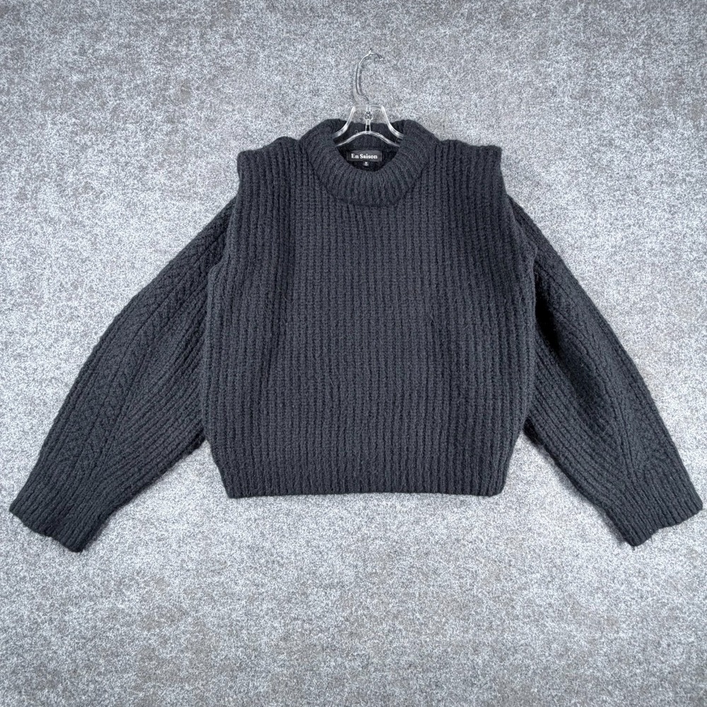 En Saison Sweater Womens Medium Black Wool Ribbed Knit Winter Mock Neck Pullover